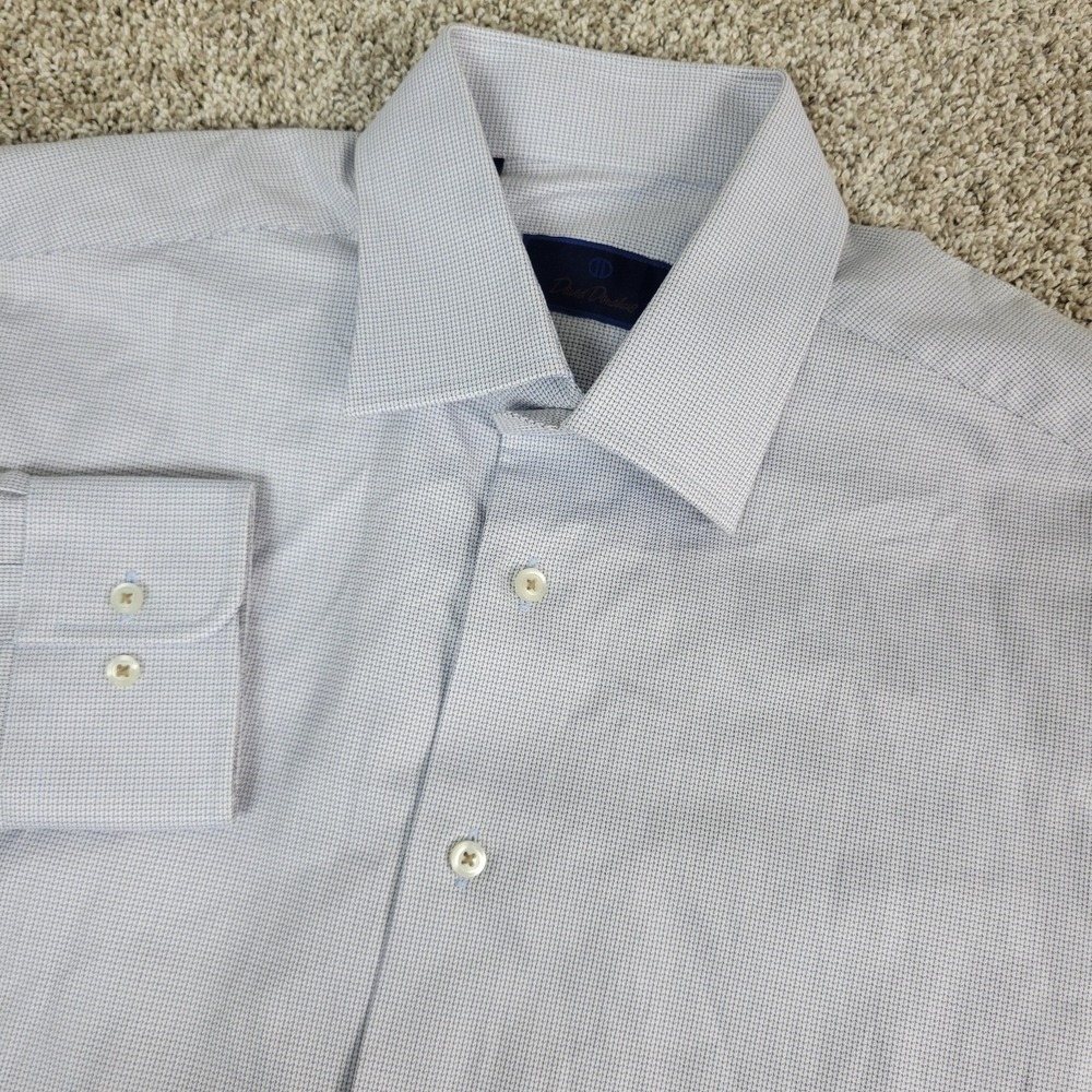 NWOT David Donahue Mens 16.5-32/33 Gray Mini Check Button Up Long Sleeve
